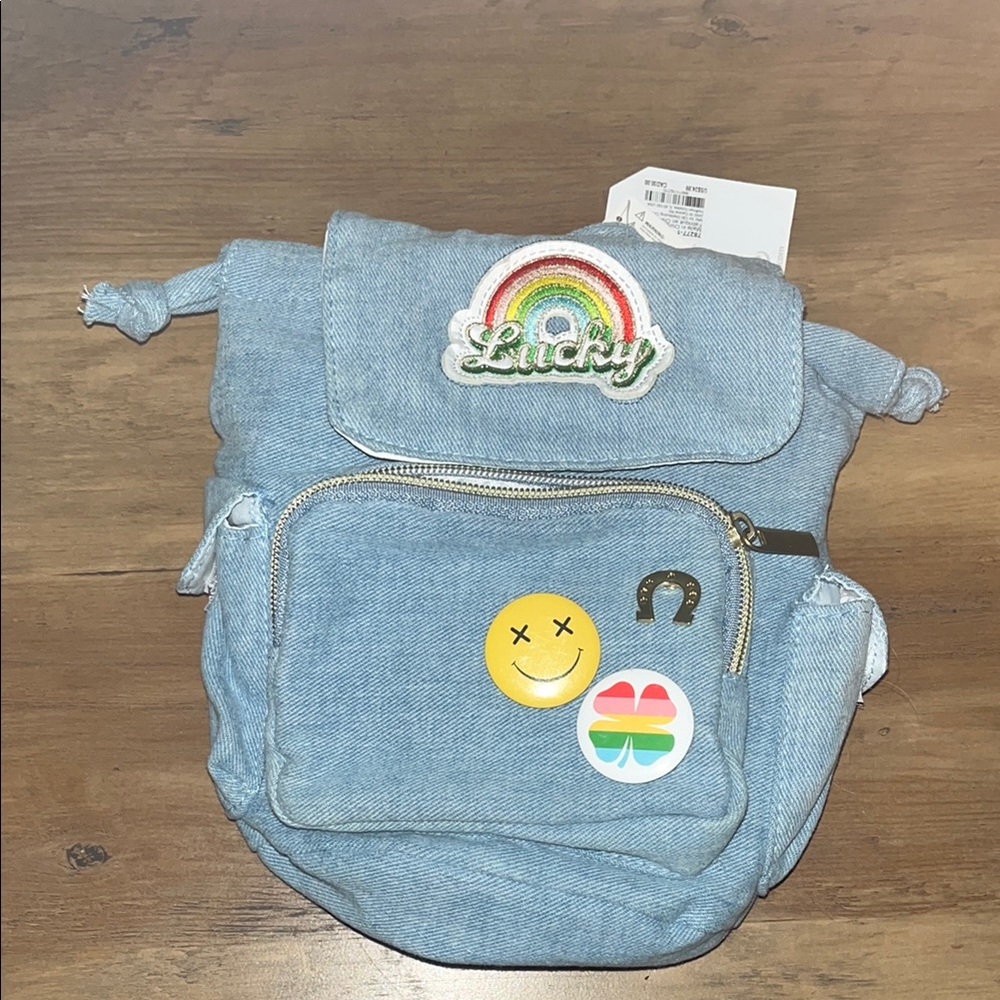 Claire's Blue Denim Bag with Decorative Patches